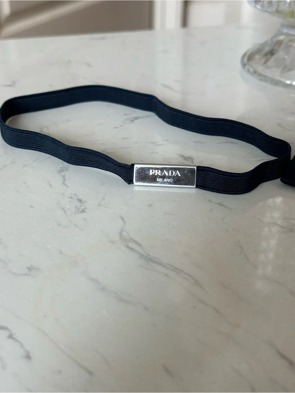 PRADA Navy Elastic Logo Headband (or choker) - Prada dusty included - Picture 3 of 4